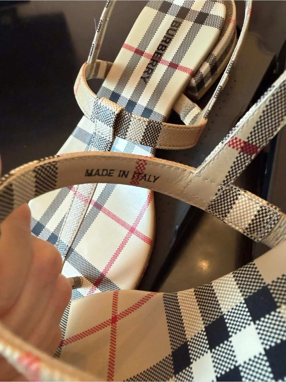 Burberry Beige Plaid T-strap Sandals - Picture 9 of 11